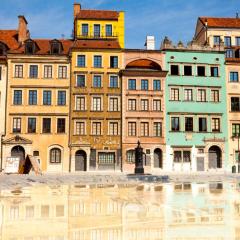 View of older city buildings in various colors